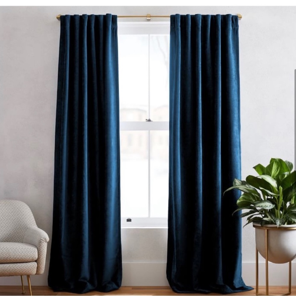 West Elm Luster Velvet Regal Blue 2 panels